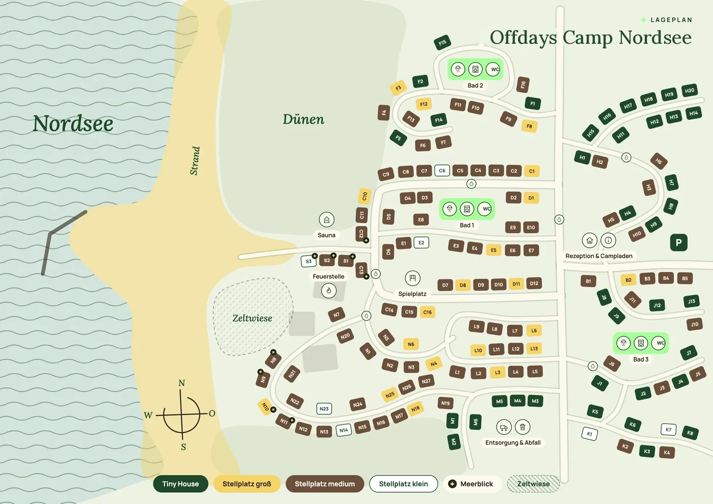 Pladskort over Offdays Camp Den jyske vestkyst